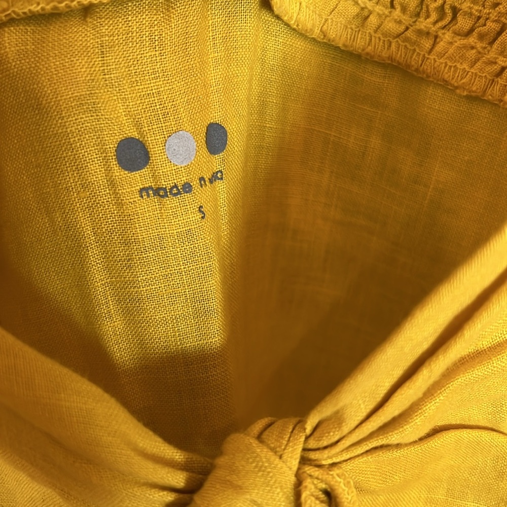3 Dots yellow linen tie front Midi sun dress - Picture 3 of 5